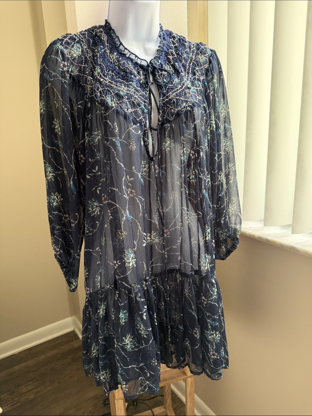 Free People Navy Floral Midi Dress